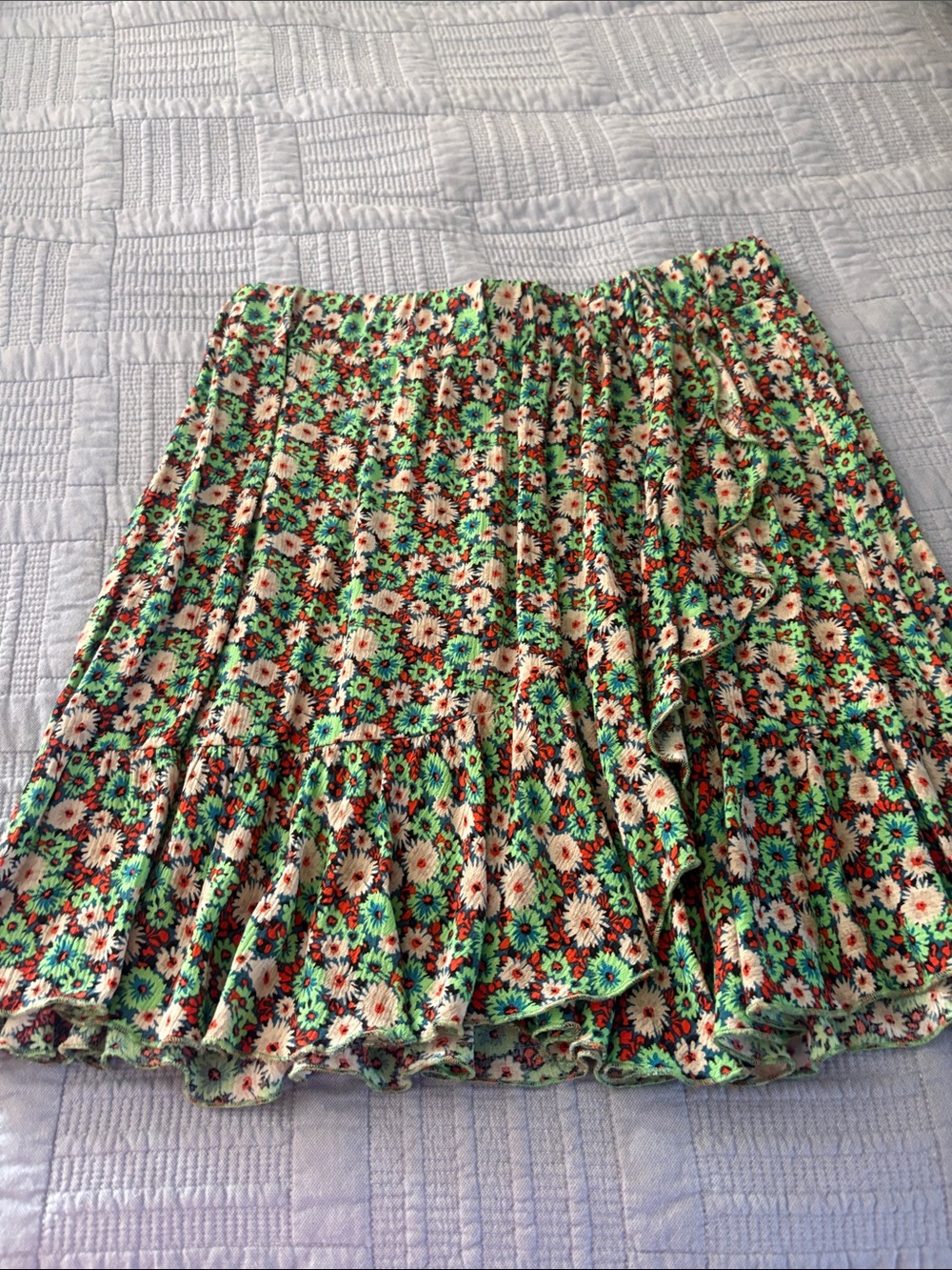 Zara Green Floral Tiered Skirt